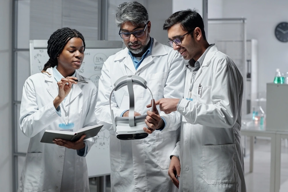 group-diverse-scientists-discussing-new-medical-device